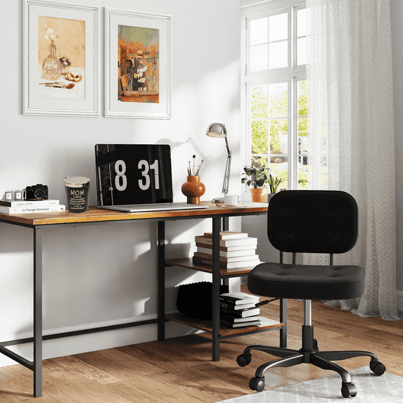 Armless Vanity Chair,Widen Seat Swivel Task Chair Teddy Fleece Computer Desk Chair
