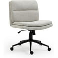 Armless Wide Office Desk Chair with Wheels, Modern Fabric Vanity Chair