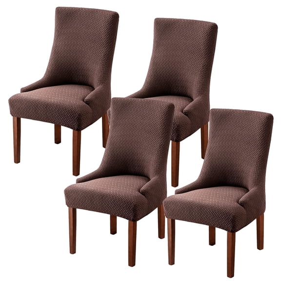 Armless Wingback Stretch Chair Slipcover,Sloping Armchair Covers Removable Washable Anti-Dust Spandex Jacquard Side Chair Slipcover for Dining Living Room Banquet Hotel-4-brown