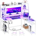 thumbnail image 1 of Armocity L-Shaped Gaming Desk with Hutch - 63" L Desk for Gaming, LED Lights, White with Shelves and Charger Station, 1 of 7