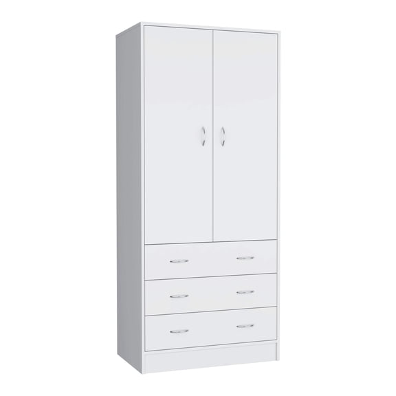 Armoire 71' H, with 2 doors, 3 drawers and 1 hanging rod, White