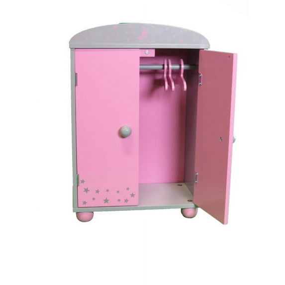 Armoire Closet for 14 Inch Doll | Pink Clothes Storage with Star and Moon Detail | Doll Furniture Includes Doll Clothes Hangers | American Fashion World