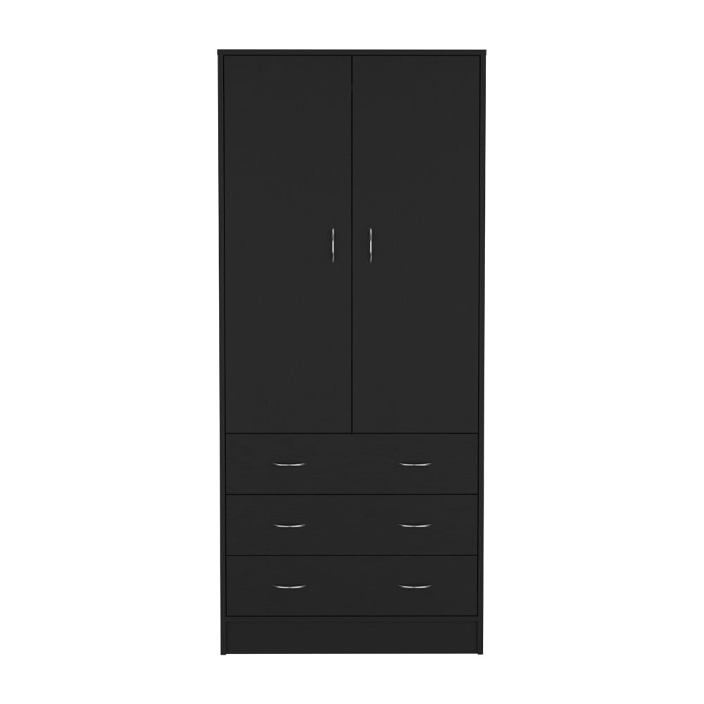 Armoire Ramey, Black Bedroom Storage Cabinet with Hanging Rod and ...
