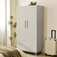 thumbnail image 1 of Armoire Wardrobe Closet with 2 Fluted Doors, Modern Freestanding Closet with Shelves and Hanging Rod, Wooden Clothing Organizer with 3 Drawers for Bedroom, 1 of 8