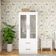 thumbnail image 1 of Armoire Wardrobe Closet with 2 Glass Closet Doors, 71" High Bedroom Wardrobe Closet with 2 Closet Drawers Cabinet Storage Wardrobe with Hanging Rod for Bedroom,Wooden Armoires and Wardrobes, 1 of 8
