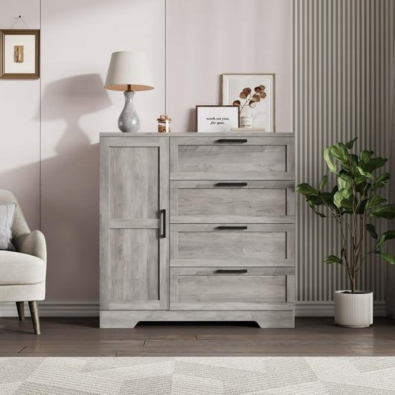 Armoire Wardrobe Closet with 4 Drawers and Door,43.3" H Bedroom Wardrobe Cabinet with Hanging Rod,Small Wardrobe Closet,Clothing Storage Cabinets for Bedroom,Laundry Room,Cloak Room