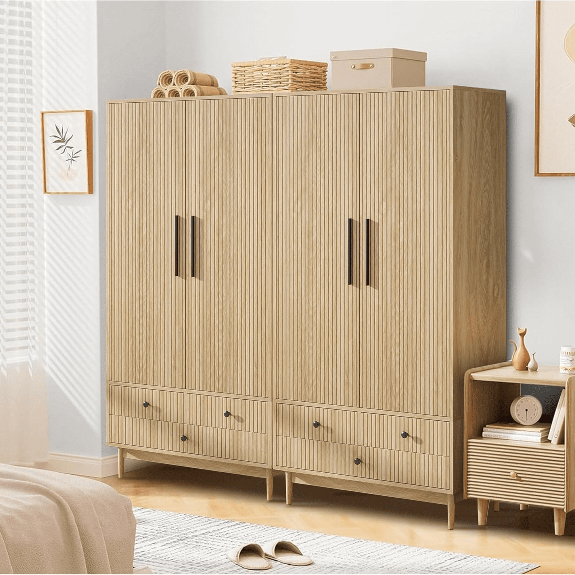 Armoire Wardrobe Closet Set of 2, Modern Wooden Clothes Storage Cabinet ...