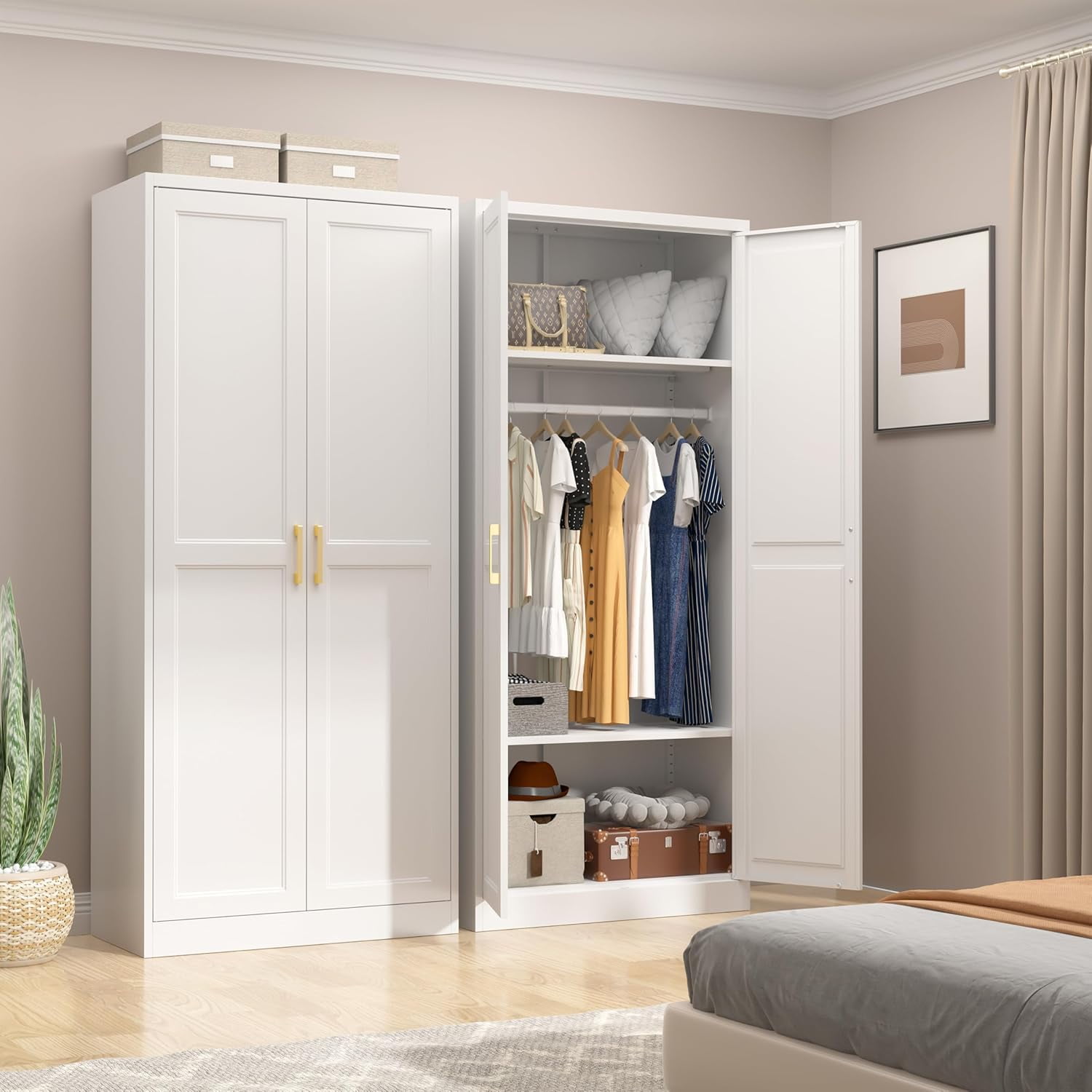 Armoire Wardrobe Closet with Doors, 71'' Wardrobe Cabinet with Hanging ...