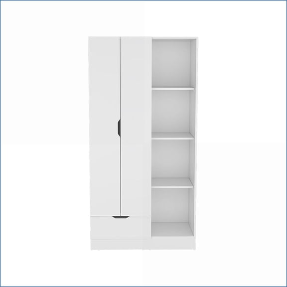 Armoires Dover Traditional Storage with Shelves, Rod & Drawer | White | Engineered Wood