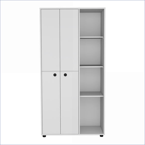 Armoires, Modern Armoire with Hanging Rods, Shelves & Drawer for Bedroom | White | Engineered Wood