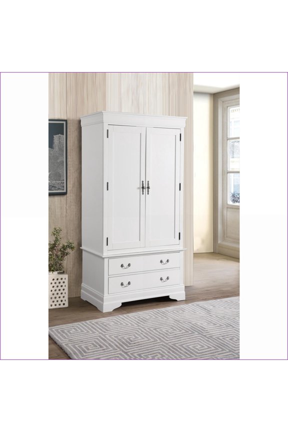 Armoires, Traditional White Wardrobe with 2 Drawers & 2 Doors | Assembled Base | White, Particle Board