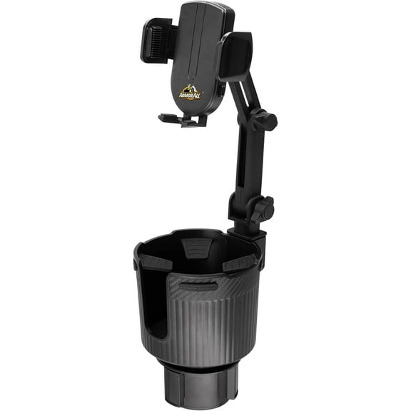 Armor All 2-in-1 Cup Holder Cell Phone Holder, Dual Cellphone Car Mount and Cupholder, XL Cupholder Holds Bottles, 6” in Arm 360° Degree Rotatable, Swivel Phone Mount Fits Most Phones.
