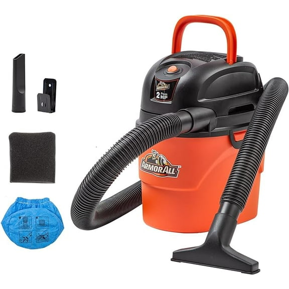 Armor AllĀ® AA155 1.5-Gallon 2 Peak HP Portable Wet/Dry Vacuum, Orange