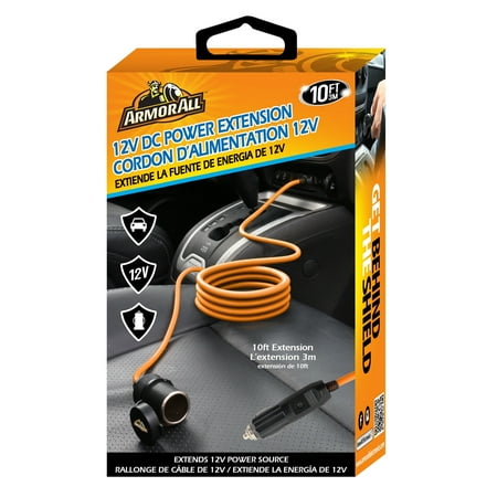 Armor All 10ft Orange 12V DC Port Power Extension Cable, Useable with Tire Inflators, Vacuums, Fans