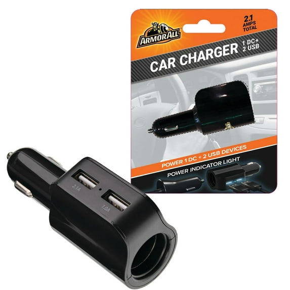 Armor All 2.1 Amp 2 USB Port Car Charger, 12-24V DC Input, Power Up To 3 Devices