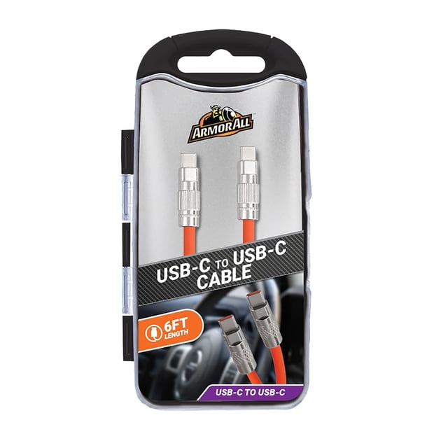 Armor All 6ft Rugged USB-C to USB-C Cable, Tangle-Free with Storage ...