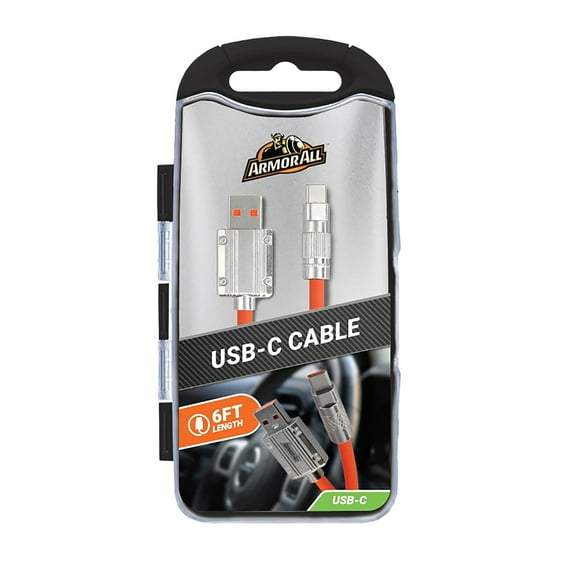 Armor All 6ft Rugged USB to USB-C Cable, Tangle-Free with Storage Case