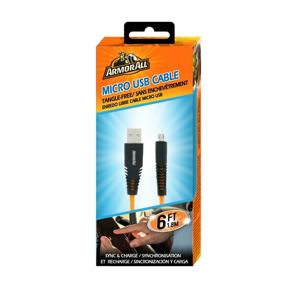 Armor All 6ft USB-A to Micro-USB Cable, Works With All Compatible Devices, Guaranteed 5,000+ Bends, Indoor Use