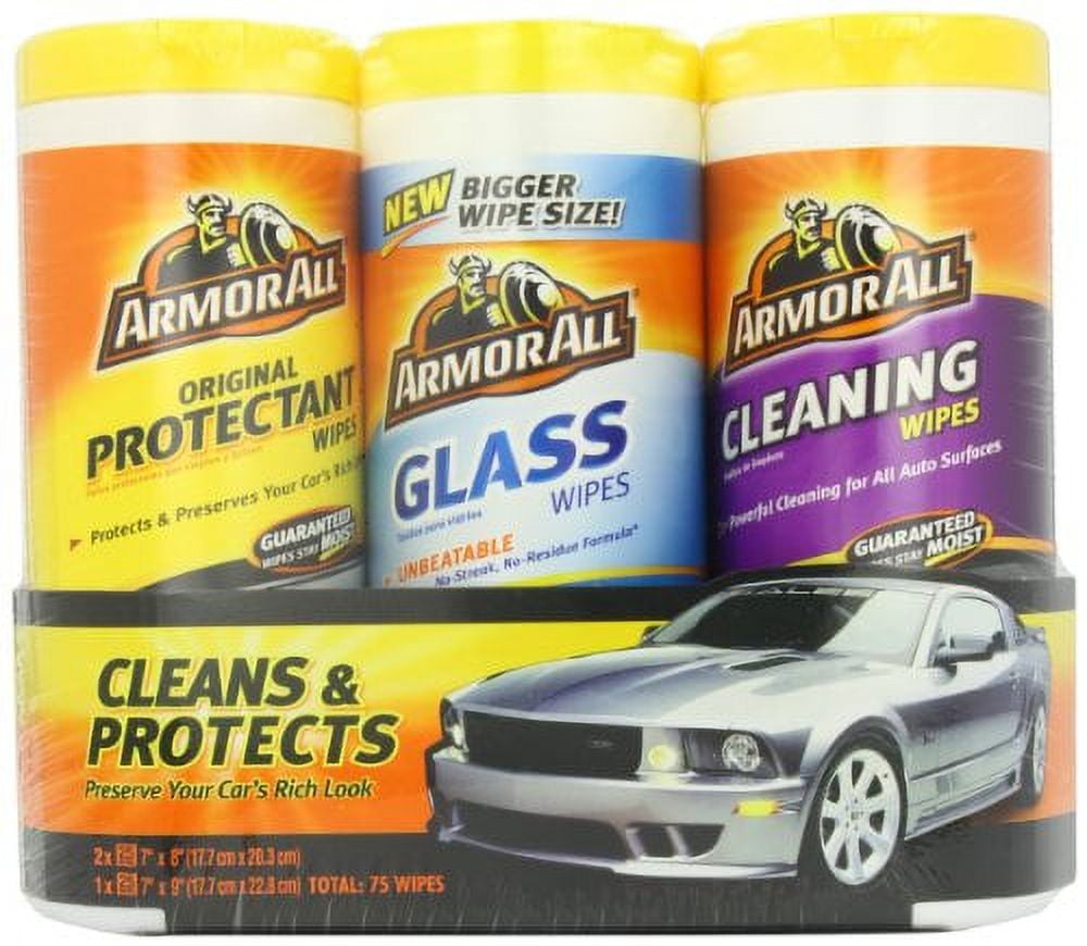 Armor All This kit contains the Protectant Wipes, the Cleaning Wipes, and  Glass Wipes, 3 pack, sold by pack 