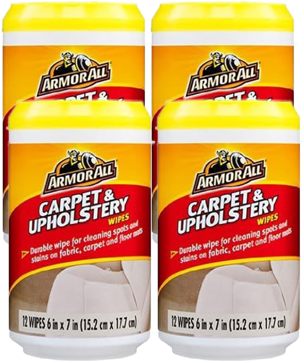 Armor All Car Cleaning Wipes: Carpet & Upholstery Wipes, Durable for Cleaning Spots and Stains on Interior Fabric, Floor Mats, and Car Seats, 4 Packs