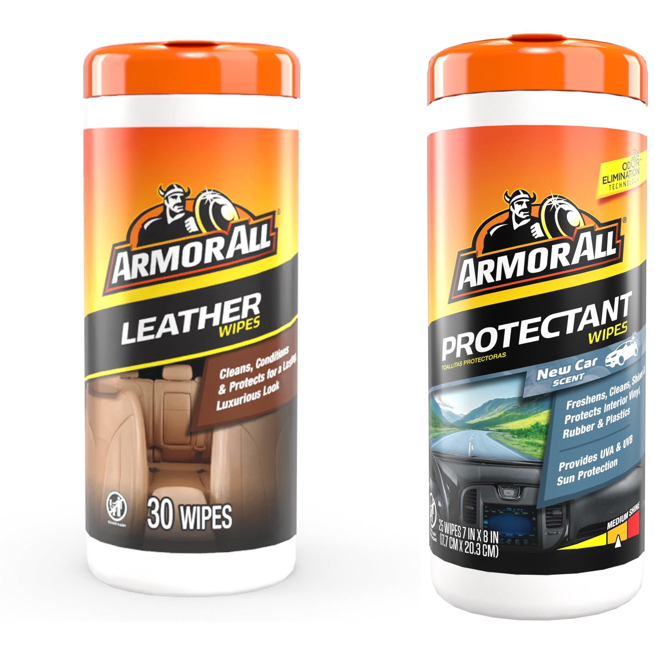 Armor All Car Interior Cleaning Bundle, Leather Care Wipes 30 Count and Protectant Wipes New Car Scent 25 Count