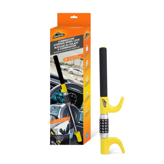 Armor All Combination Steering Wheel Lock, Keyless 5-Digit Anti-Theft Car Security Bar, Universal Fit for Cars, SUVs, Vans & Trucks, Yellow