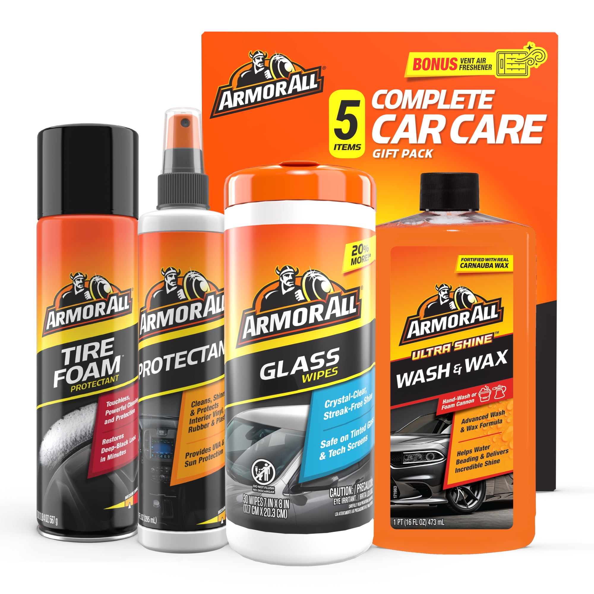 Armor All Complete Car Cleaning Care Kit for Car Detailing plus Bonus Air Freshener, Holiday Gift - 5 Piece Set