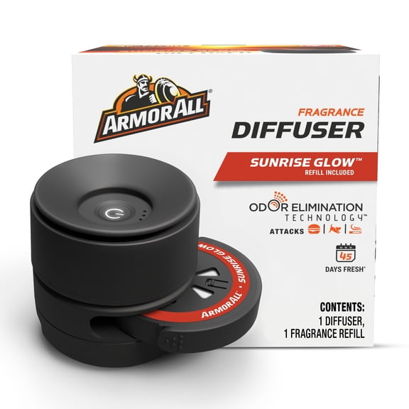 Armor All Fragrance Diffuser Kit, Car Air Freshener with Odor Elimination Technology, Sunrise Glow Scent, Car Diffuser and 1 Refill