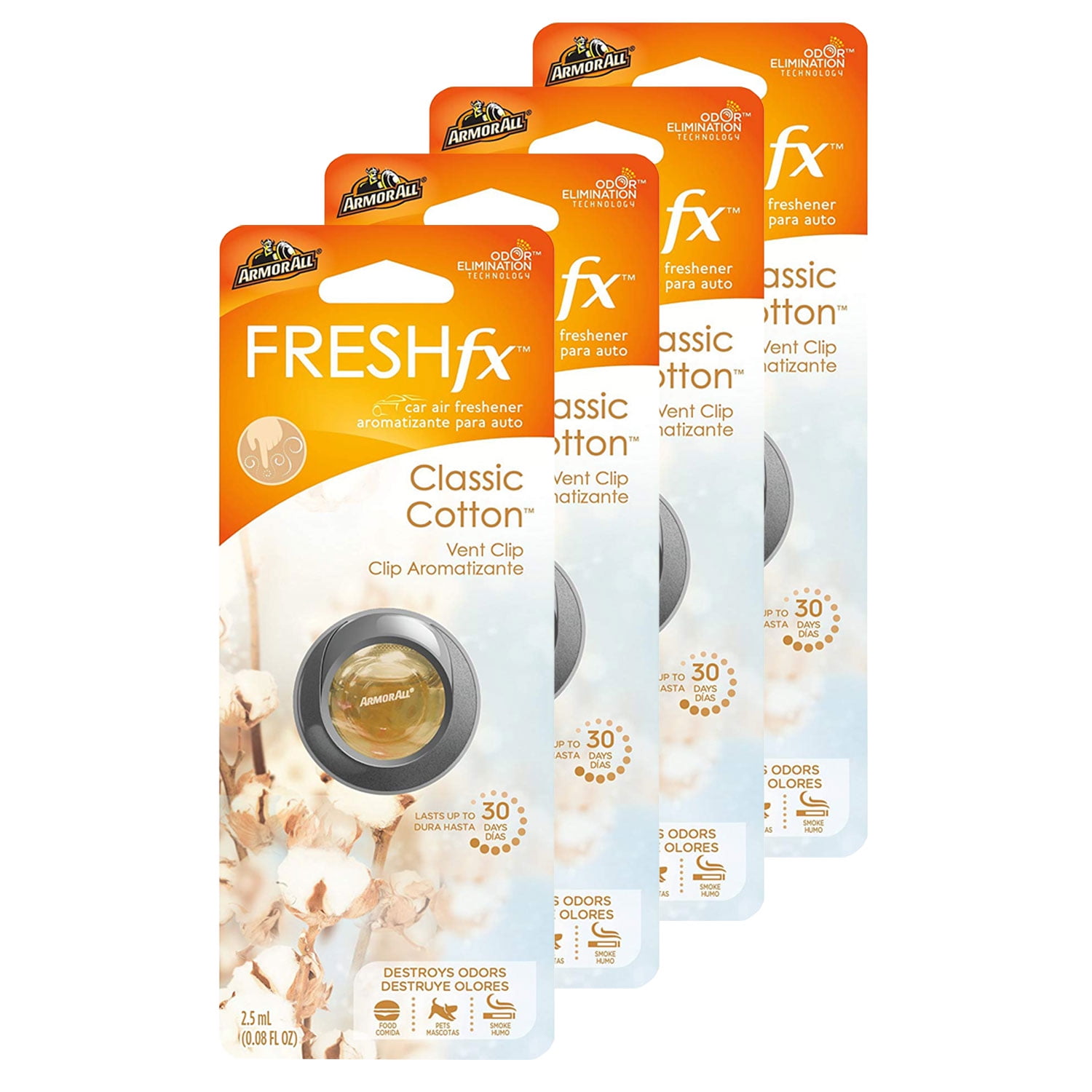 Armor All FRESHfx Car Air Freshener Vent Clip, 4-PACK (Classic Cotton)