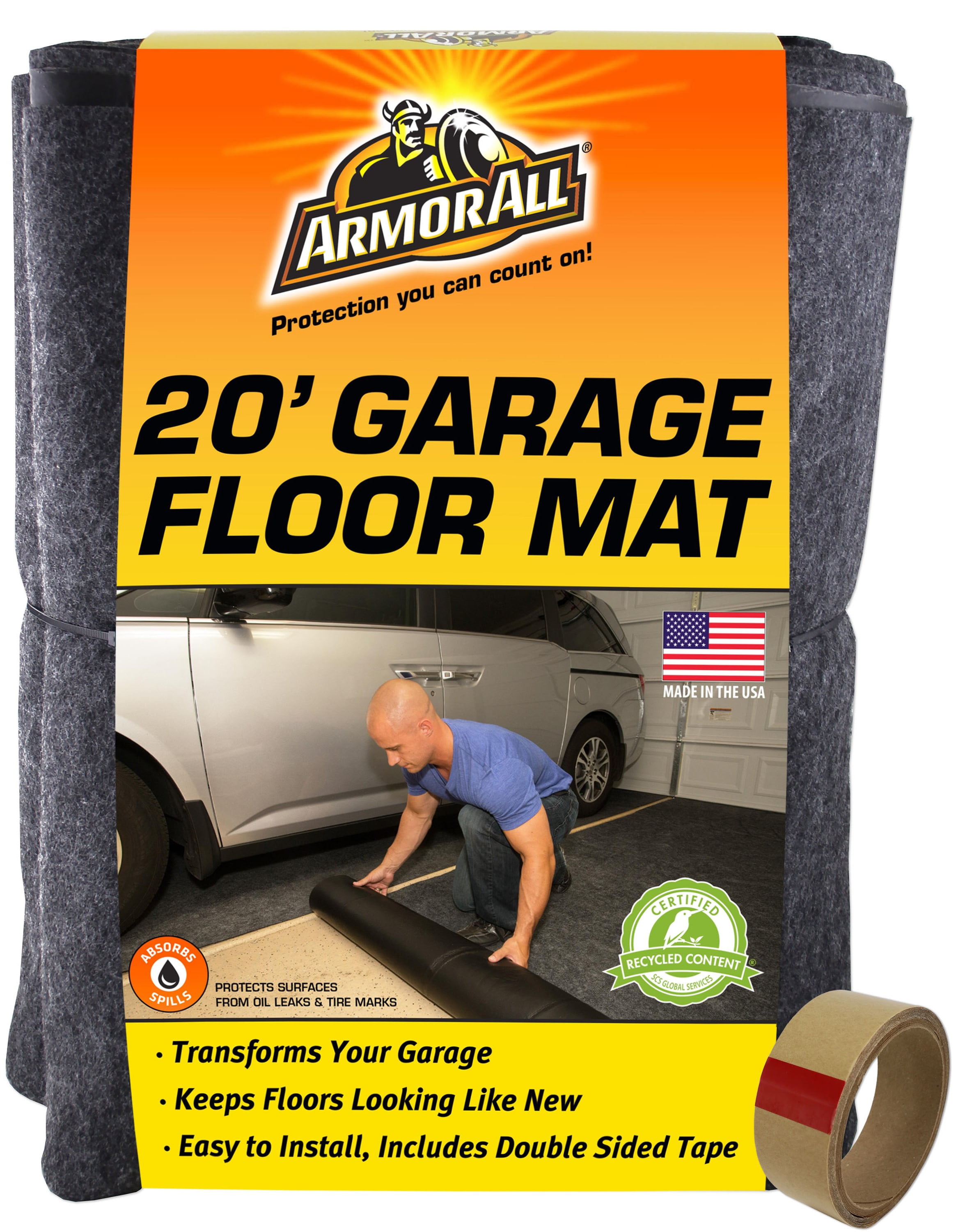 Armor All 20' Charcoal Waterproof Garage Floor Mat with Double Sided Tape