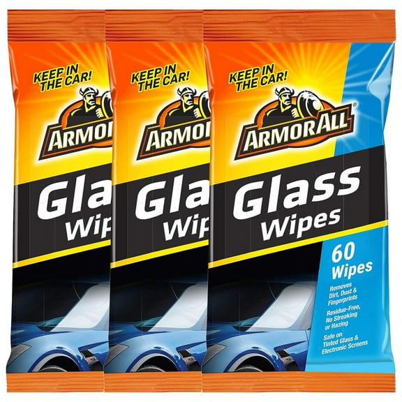 Armor All Glass Cleaning Wipes in a Pouch, 60 Count - Car Interior Cleaner: Ultimate Car Wipes and Interior Care Products, 3 Packs