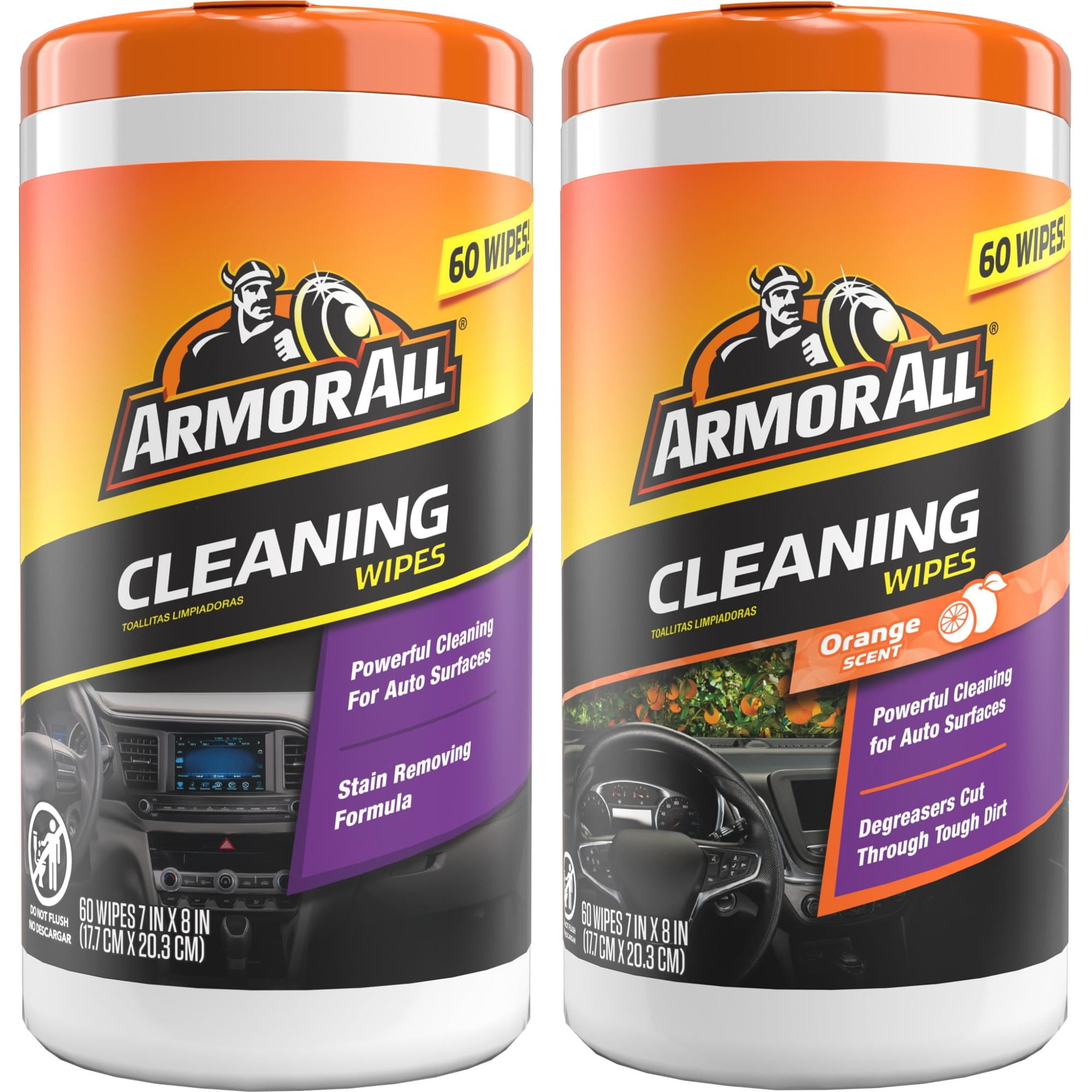 Armor All Interior Car Cleaning Original and Orange Scent Wipes, 60 Count 2-Piece Bundle