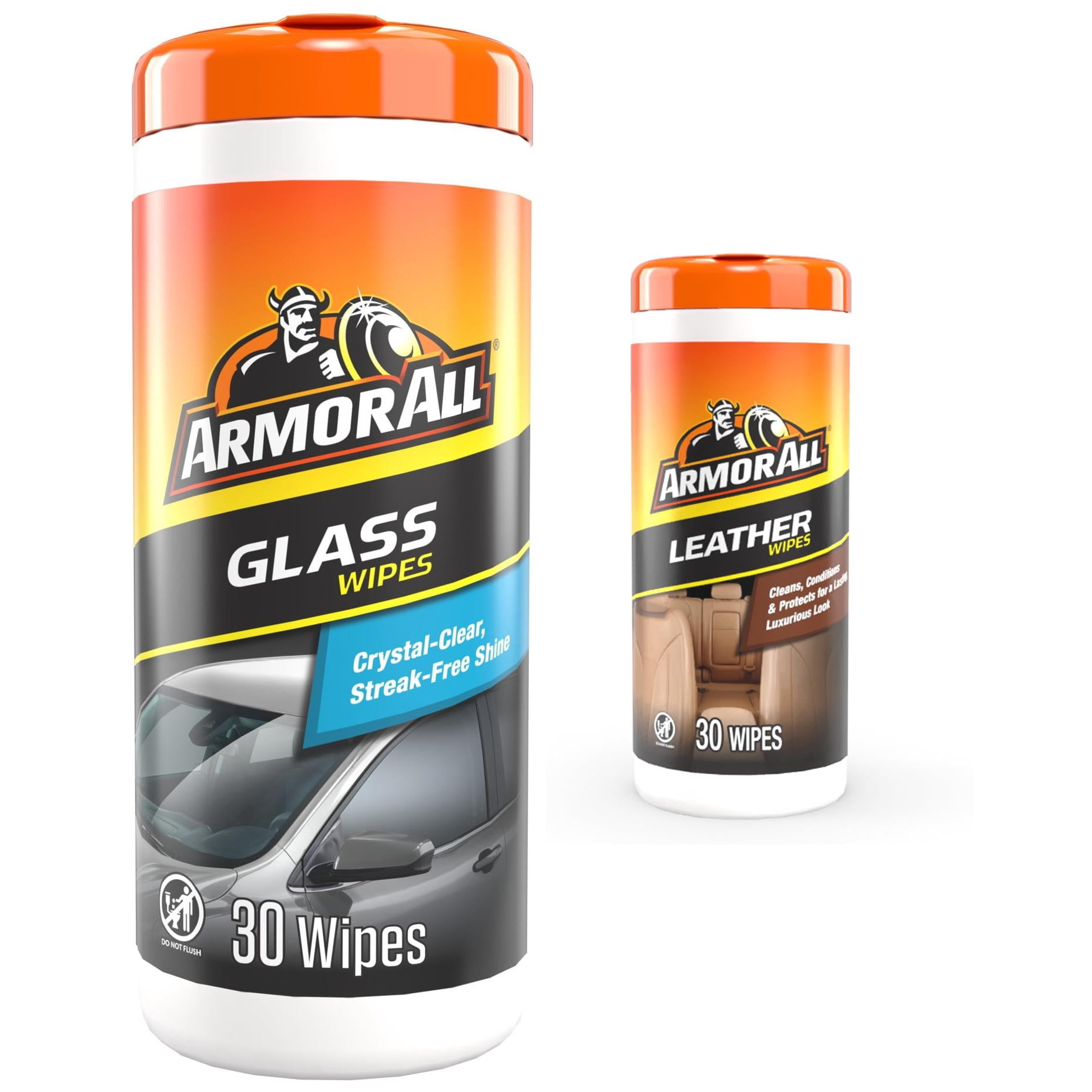 Armor All Interior Detailing Wipes Bundle, Glass Cleaner Wipes 30 Count + Leather Care Wipes 30 Count