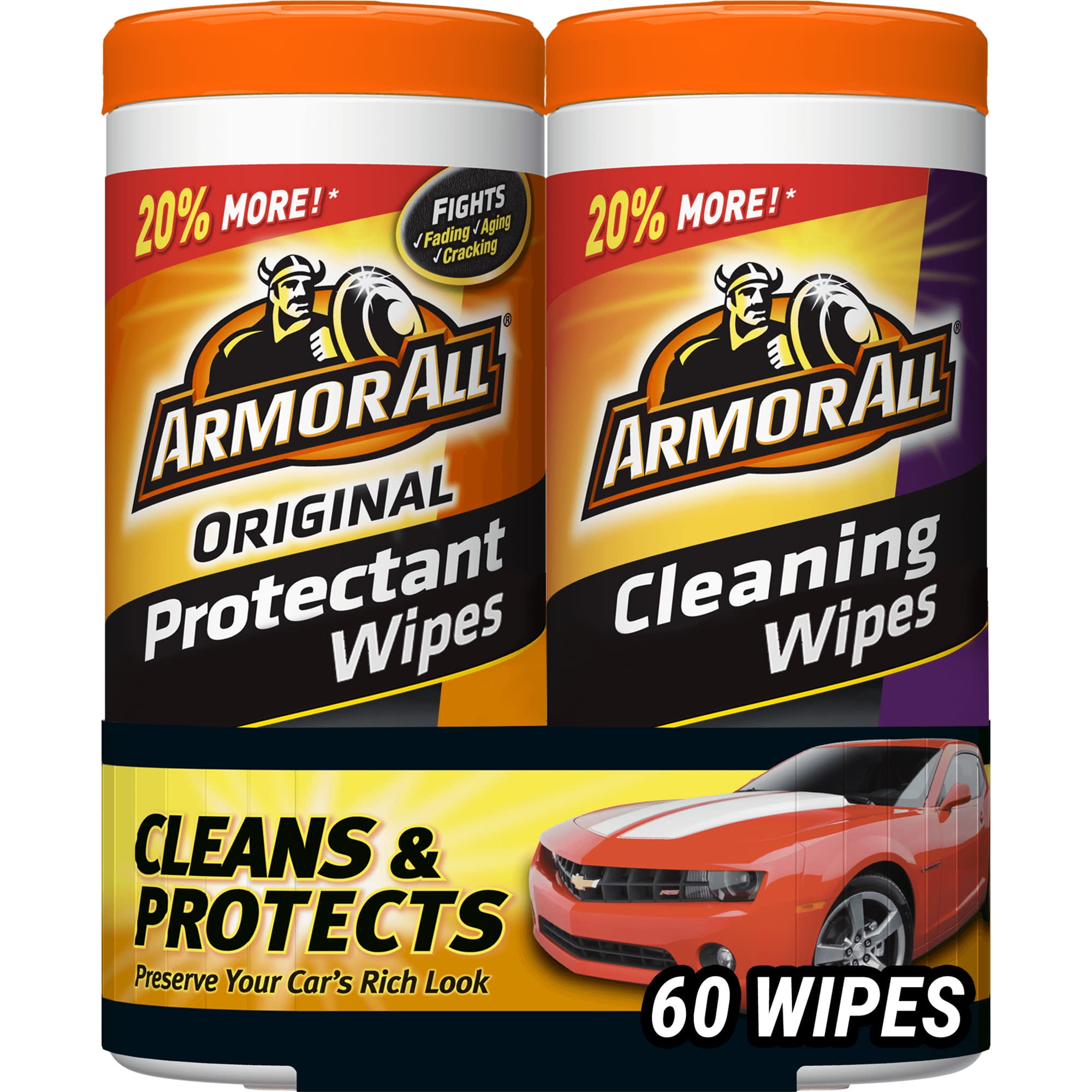 Armor All Original Car Cleaning Wipes and Protectant, 30 Count (2 Pack)