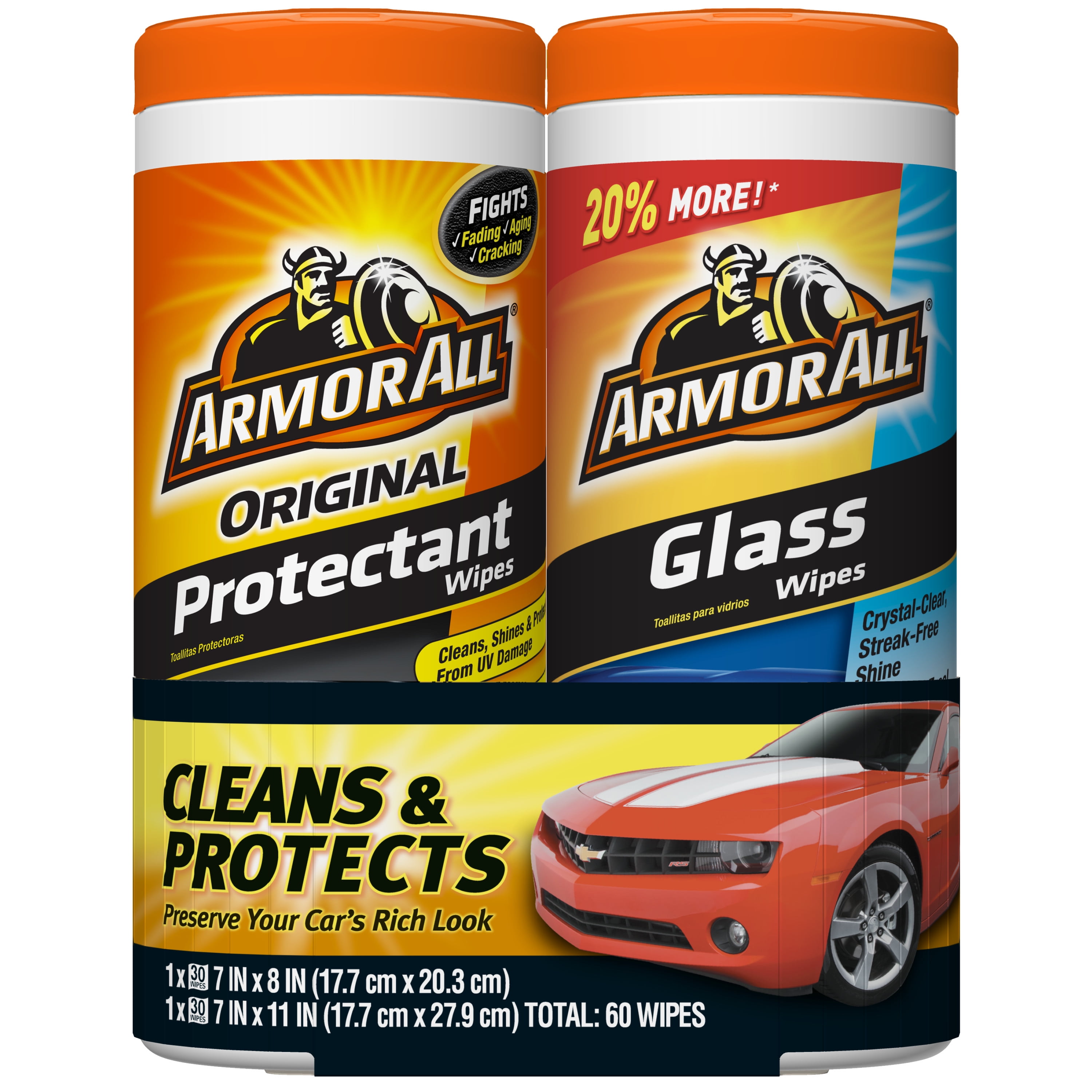 Armor All Car Glass Wipes by Armor All, Auto Glass Cleaner Wipes for Dirt  and Dust, 20 Count