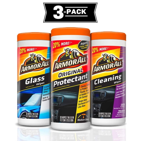 Armor All Original Protectant, Cleaning and Glass Wipes Triple Pack (3 x 30 count)