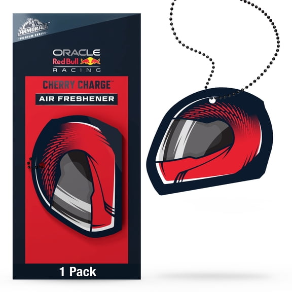 Armor All Podium Series Hanging Car Air Freshener (Cherry Charge Scent), Long Lasting Logo Helmet PerfumeCombines a Rich Base of Leather and Musk