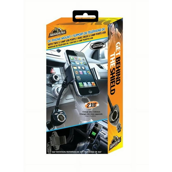 Armor All Power Goose Neck DC Phone Mount With Two 2.1 Amp USB Ports
