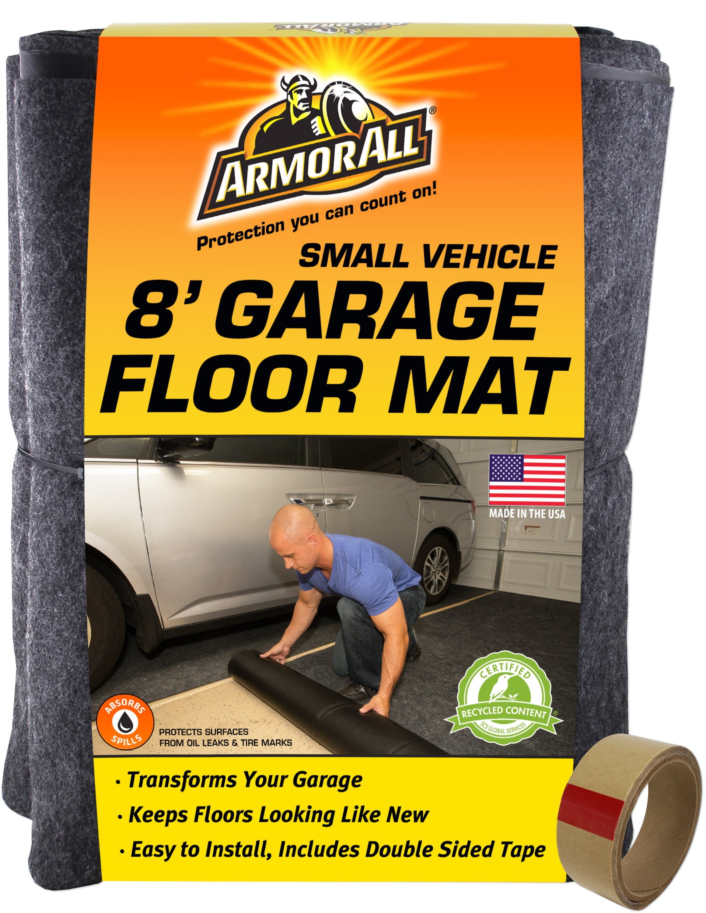 Charcoal Small Vehicle Garage Floor Mat with Double Sided Tape