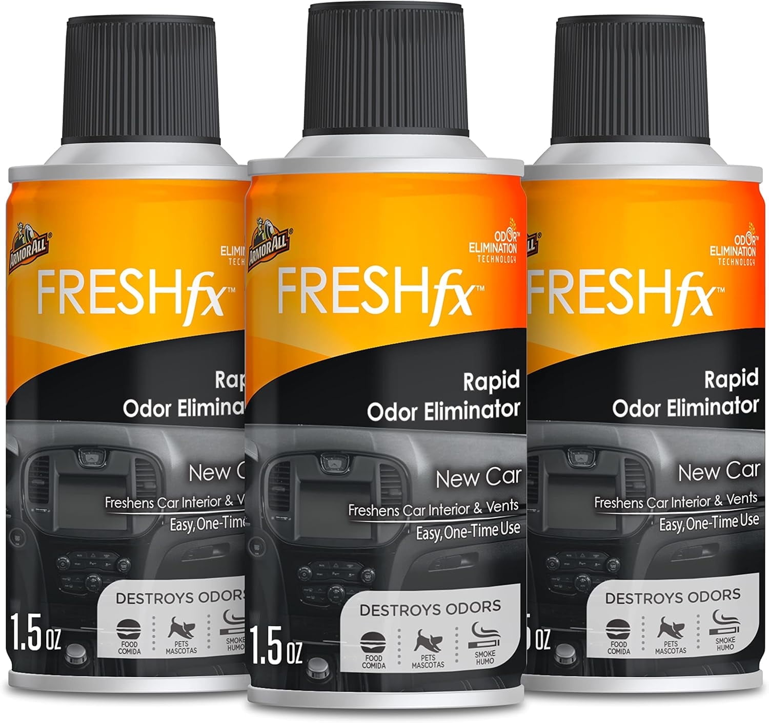 Armor All Rapid Odor Eliminator, Can Air Freshener, Freshfx New Car Scent, 3 Pack