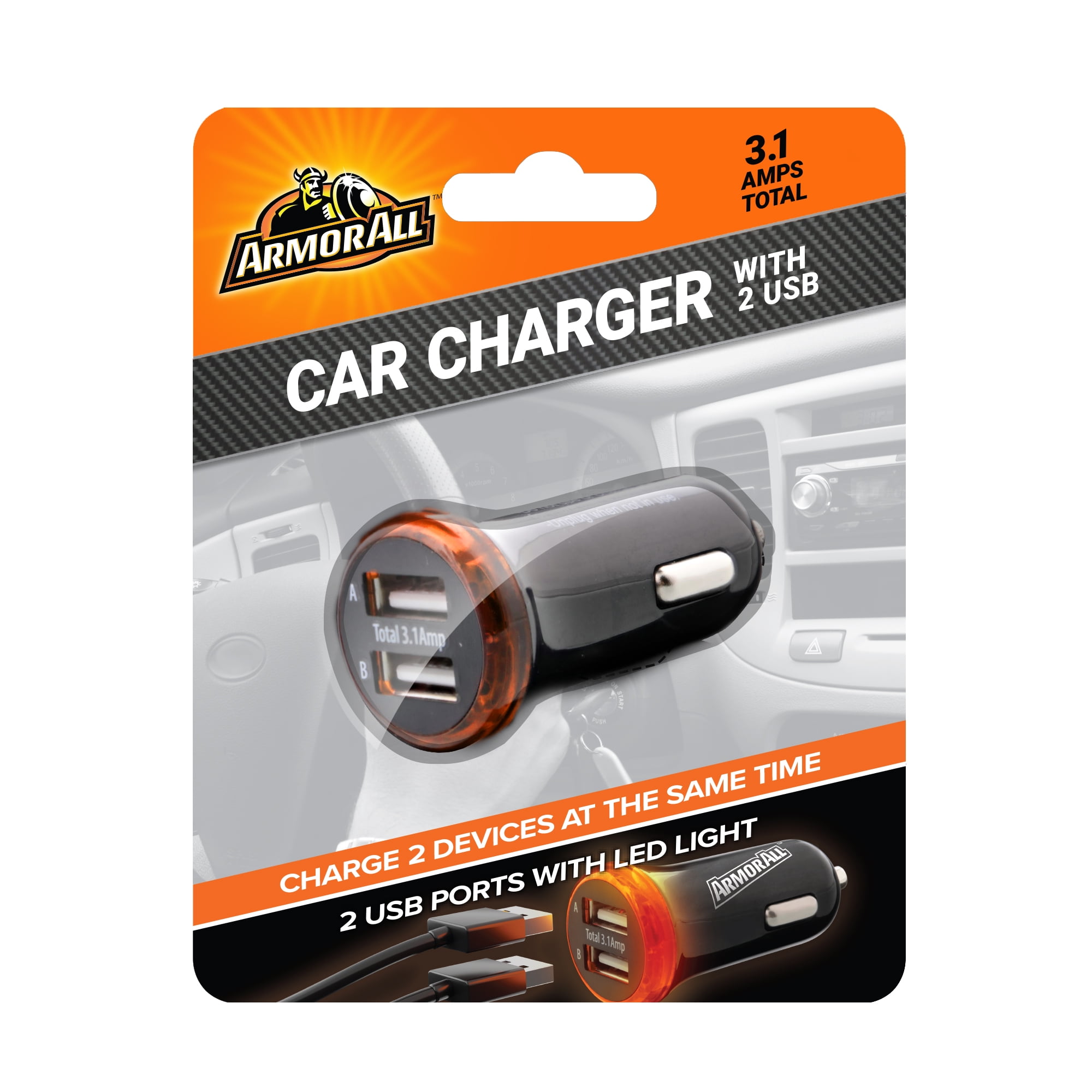 Armor All Universal 2-Port USB Car Charger, 3.1 Amp, Power Devices, Connect to DC Port, Size: One size, Black