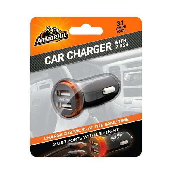 Armor All Universal 2-Port USB Car Charger, 3.1 Amp, Power Devices, Connect To DC Port