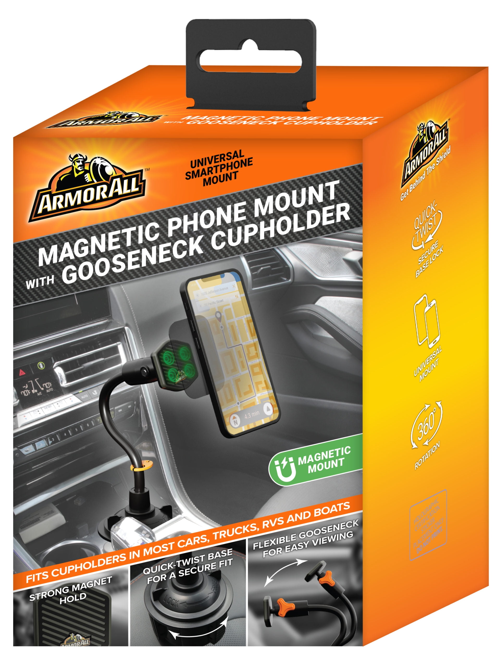 Armor All Universal Phone Mount With Gooseneck Cupholder, Turns