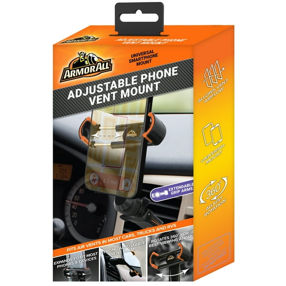 Armor All Universal Smart Phone Air Vent Mount, Adjustable 360 Degree Viewing Angle, Easy Installation