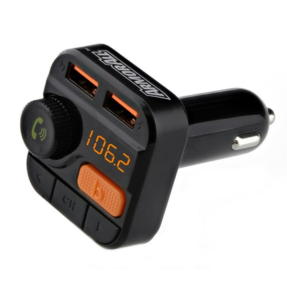 Armor All Wireless Bluetooth FM Transmitter with Dual Port USB Charging, Voice Controls, Bass Boost, Hands-Free Calling and Music Streaming,Block