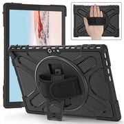 Armor Case Designed for Microsoft Surface Pro 7 Plus 12.3 inch, Pro 7, Pro 6, Pro 5, Pro 4, with Hand Strap Heavy Duty Protection Kickstand Shockproof Military Drop Tested Rugged Case Black