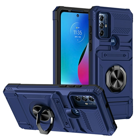 Armor Case for Motorola Moto G Pure Heavy Duty Kickstand Case with Rotate Ring Stand & Card Holder Slot,Support Magnetic Car Mount Shockproof Rugged Back Phone Case For Motorola Moto G Pure,Blue