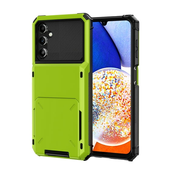 Armor Case for Samsung Galaxy A14 5G, Hidden Card Slot Flip Back Rugged PC Soft TPU Hybrid Heavy Duty Shockproof Cover Military Grade Lens Protection Anti-Impact Non-Slip Dual Layers Case,Green
