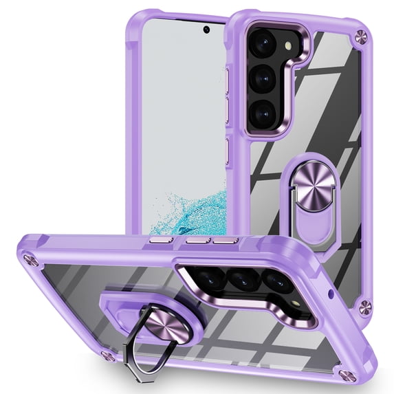 Armor Case for Samsung Galaxy S23 Plus, Adjustable Kickstand & Military Grade Shockproof Heavy Duty Protective Ring Holder Clear PC Back & TPU Frame for Samsung Galaxy S23 Plus, Purple