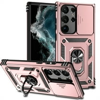 Armor Case for Samsung Galaxy S25 Ultra with Camera Lens Sliding Cover & Ring Stand & Support Magnetic Car Mount, Military Grade Shockproof Heavy Duty Protective Case for Galaxy S25 Ultra, Rosegold